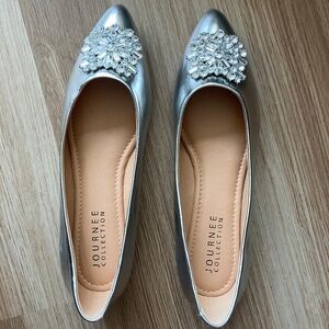 Journee Collection Silver Flats with Crystal Embellishment